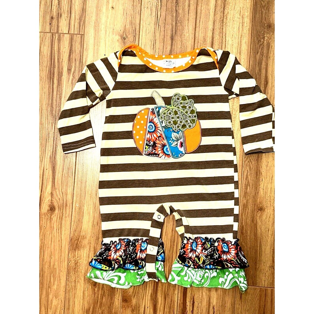 FALL Harvest Baby Girl Romper 6-12 Months One Piece Ruffles Pumpkin Jumpsuit